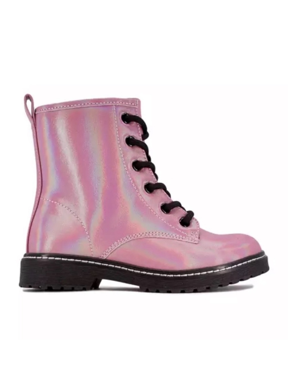 True Craft Pink Holographic Lace-Up Combat Boots for Little Girl
